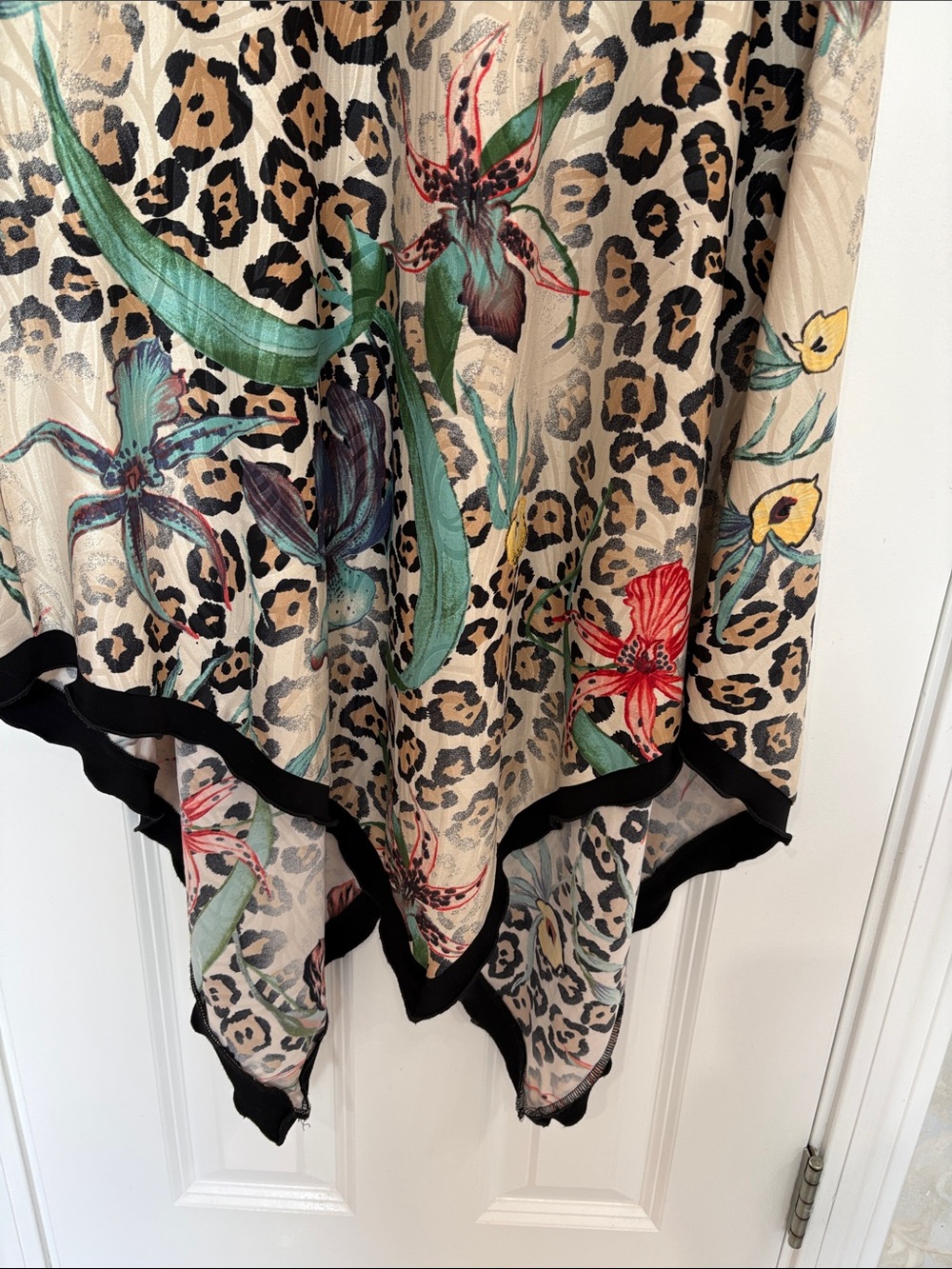 Joseph Ribkoff Vintage Leopard Floral Long Vest Dress in Beige with Black Trim - Picture 10 of 12
